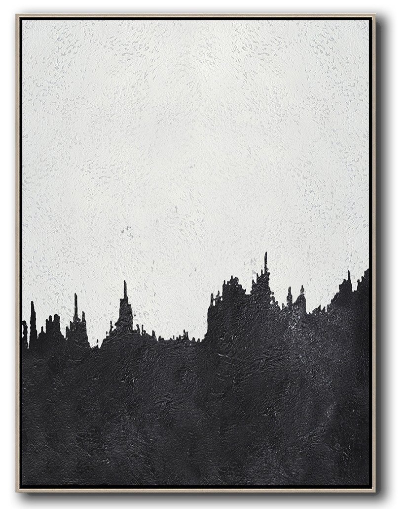 Hand-Painted Black And White Minimal Painting On Canvas - Photo Canvas Sale Double Room Large